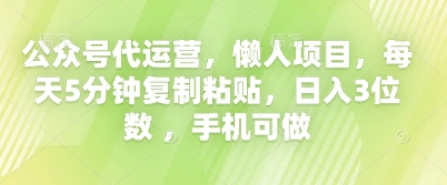 公众号代运营，懒人项目，每天5分钟复制粘贴，日入3位数 ，手机可做-AIPOD