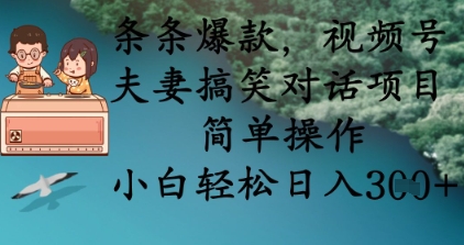 条条爆款，视频号夫妻搞笑对话项目，简单操作，小白轻松日入3张+-AIPOD