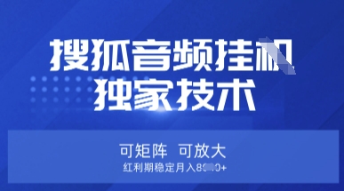 【搜狐音频挂G】独家技术，可矩阵可放大，红利期稳定月入8k【揭秘】-AIPOD